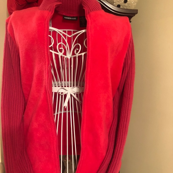 Just in Express Hot pink fleece zip up jacket with Argyle Scarf - Picture 5 of 9